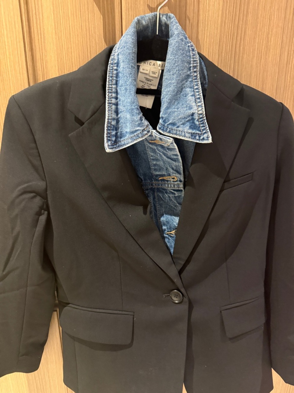 Veronica Beard Black Blazer with Denim-Trim Collar